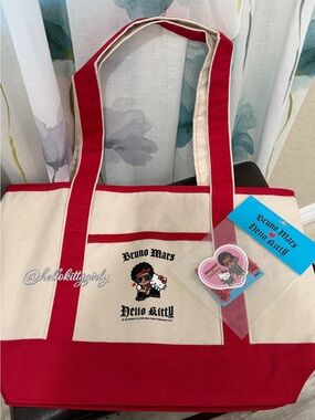 Bruno Mars x Hello Kitty Red & Cream Canvas Tote Bag and Sticker Pack